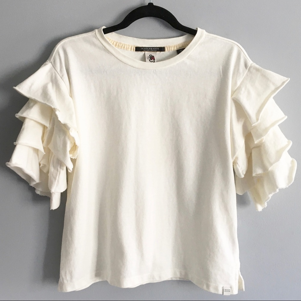 Scotch & Soda ruffle short sleeve knit shirt cream off-white - Picture 2 of 6